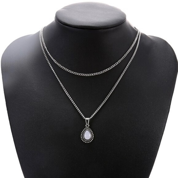 Double Layer Dainty Water Drop Moonstone Necklace - Picture 5 of 6